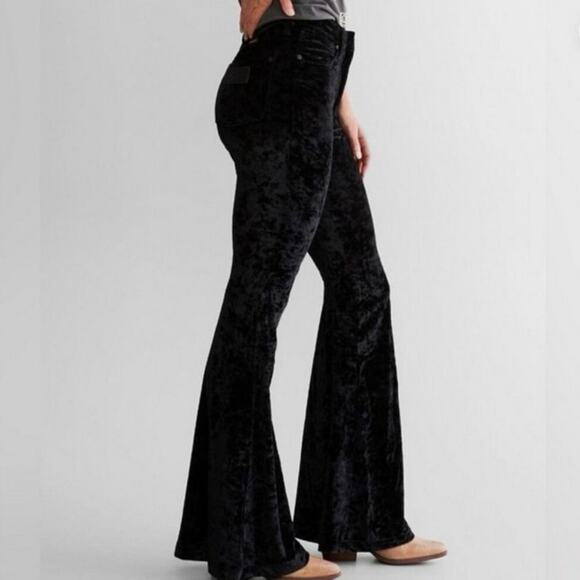 Wrangler Pants - Wrangler Retro Western Black Crushed Velvet High Rise Flare Leg Pants Size 18